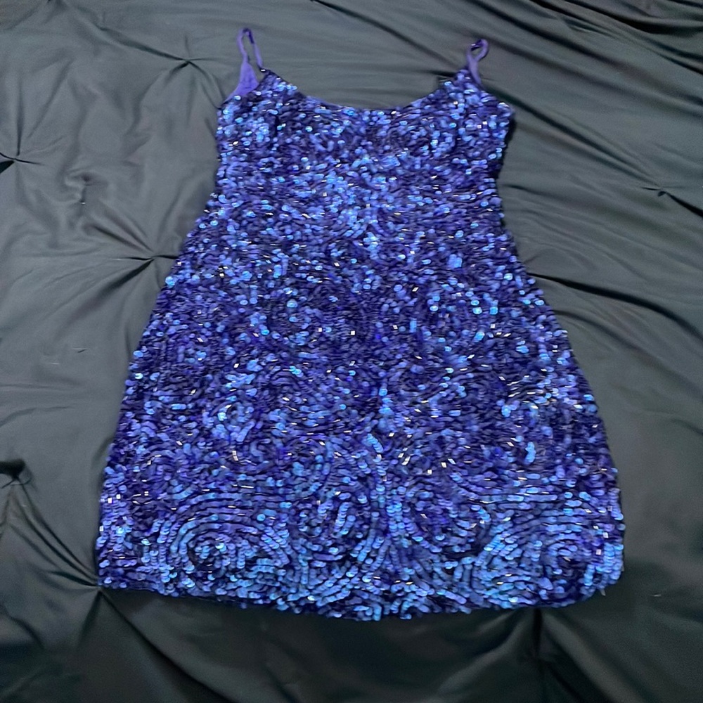 Vintage Oleg Cassini sequin blue dress
